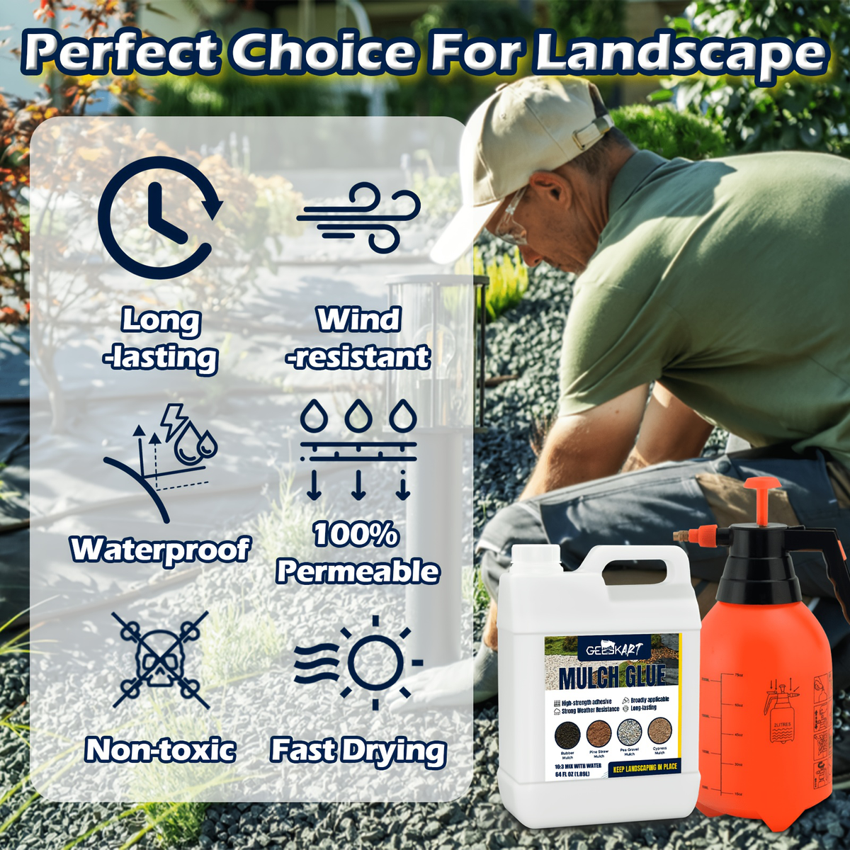 GEEEKART Mulch Glue, Fast-Drying Gravel Binder, 0.5/1 Gallon