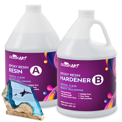 GEEEKART Ultra Clear Epoxy Resin Kits (1 Gallon/ 1 Gallon*2/ 2 Gallon)
