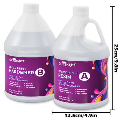 GEEEKART Ultra Clear Epoxy Resin Kits (1 Gallon/ 1 Gallon*2/ 2 Gallon)