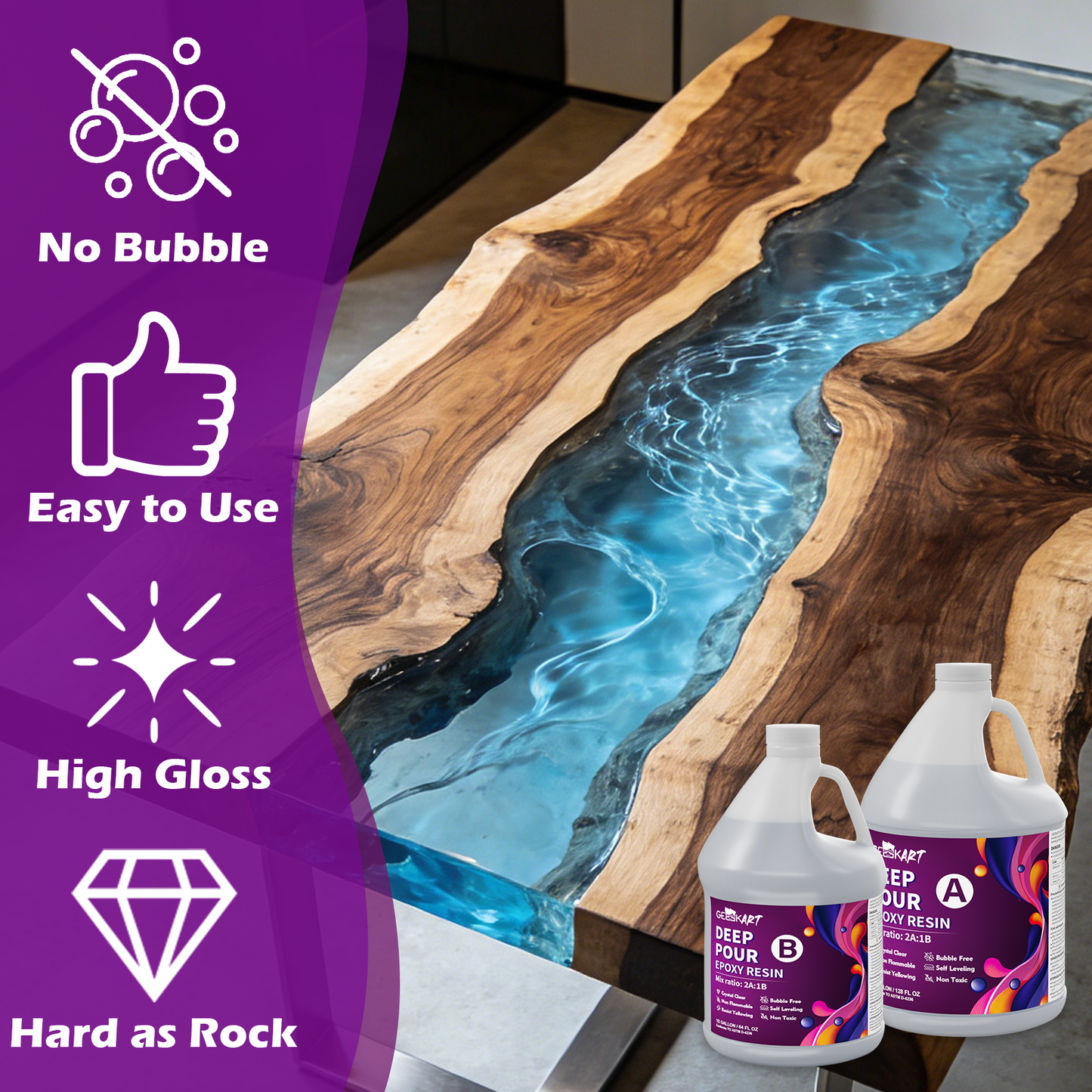 GEEEKART Deep Pour 2:1 Epoxy Resin Kits 1.5/3 Gallon