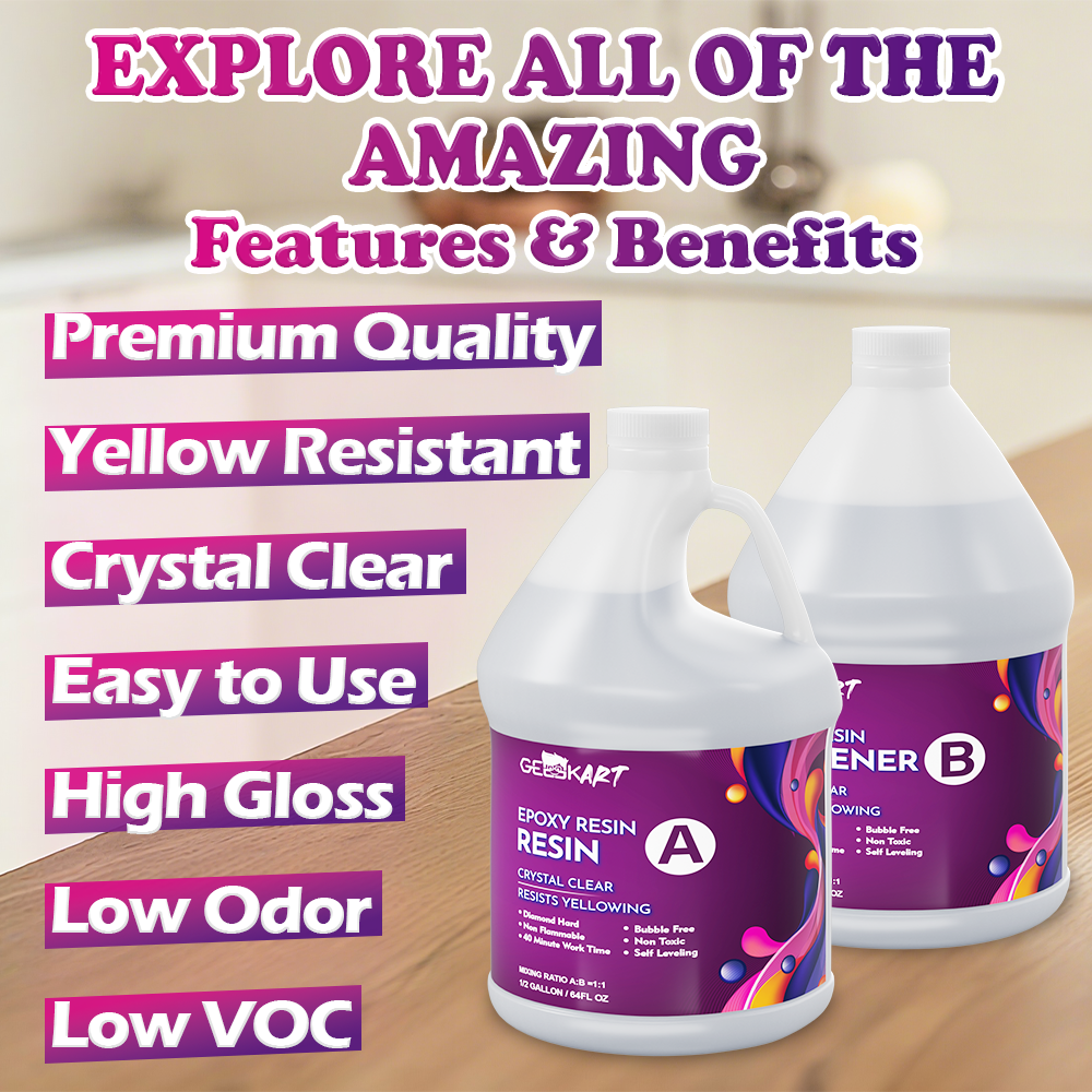 GEEEKART Ultra Clear Epoxy Resin Kits (1 Gallon/ 1 Gallon*2/ 2 Gallon)