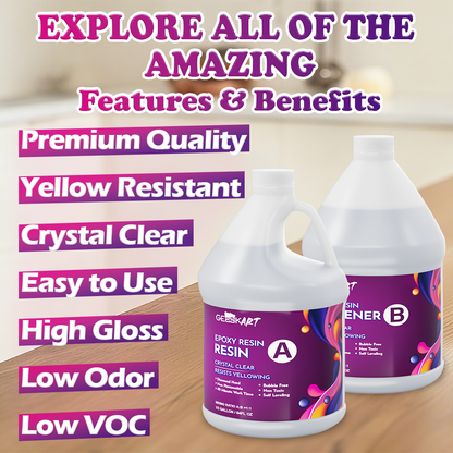 GEEEKART Ultra Clear Epoxy Resin Kits (1 Gallon/ 1 Gallon*2/ 2 Gallon)