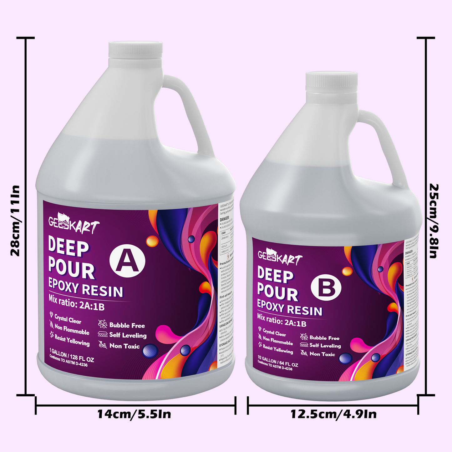 GEEEKART Deep Pour 2:1 Epoxy Resin Kits 1.5/3 Gallon