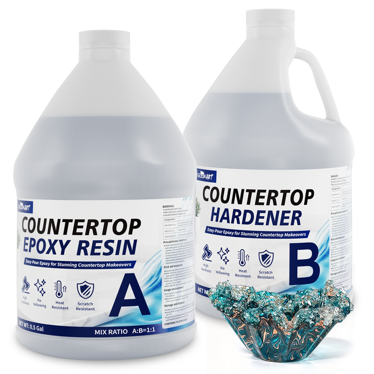 GEEEKART Countertop Epoxy Resin Kits (1 Gallon/ 1 Gallon*2/ 2 Gallon)