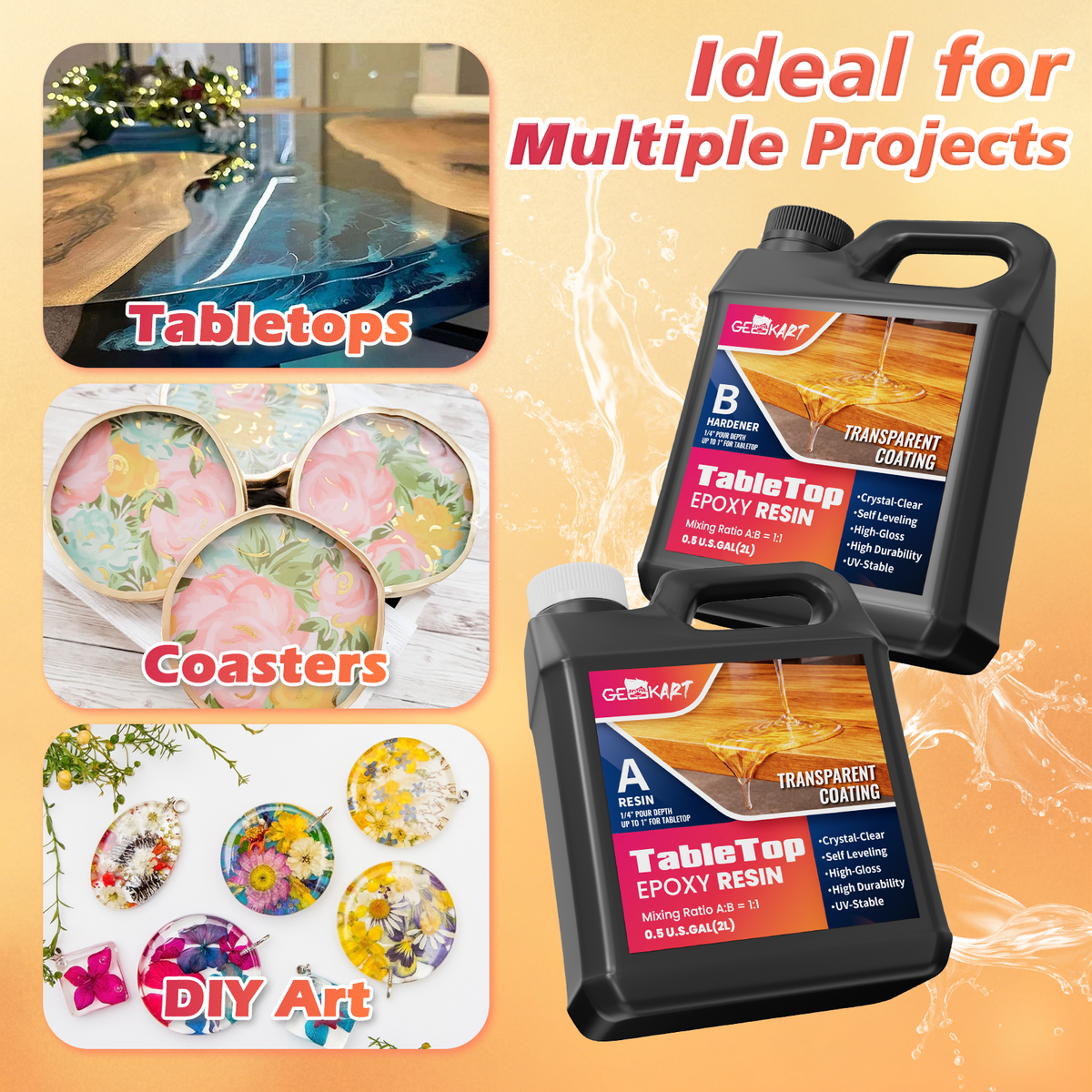 GEEEKART Tabletop Epoxy Resin Kit（1 Gallon/2 Gallon）