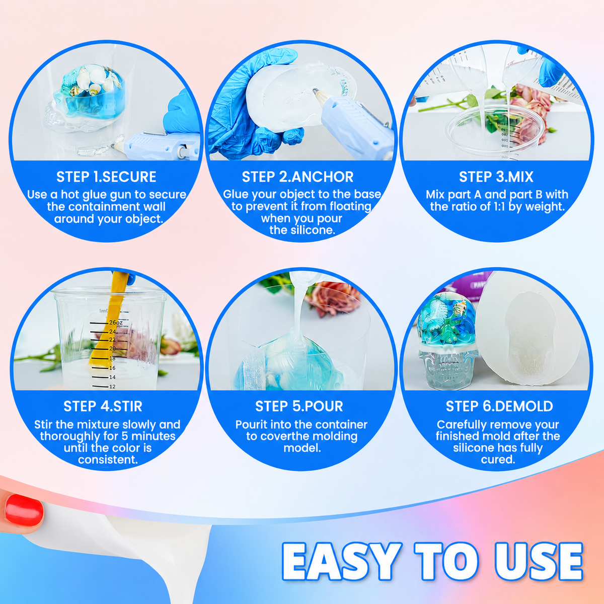 GEEEKART 2000G Silicone Mold Making Kit, 1:1 Fast Cure