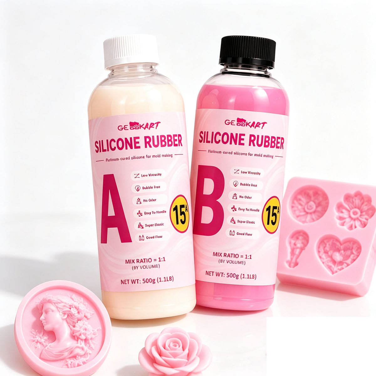 GEEEKART Pink Mold Making Silicone, 1:1, 1000G/2000G