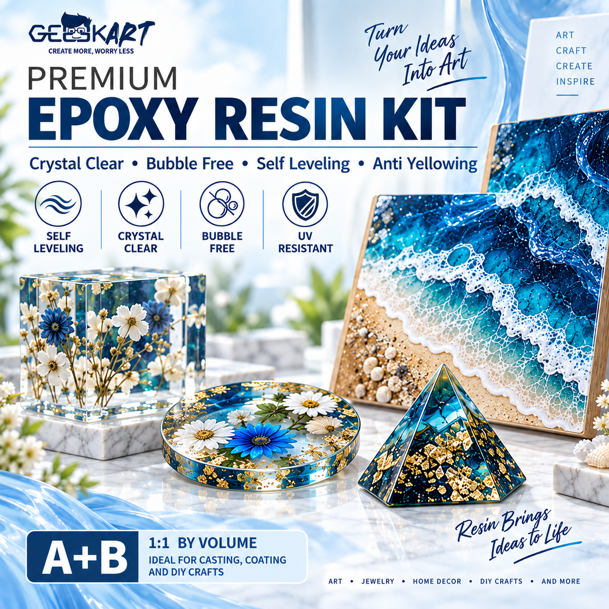 GEEEKART Epoxy Resin Kit, Clear Casting Resin, 2L/4L