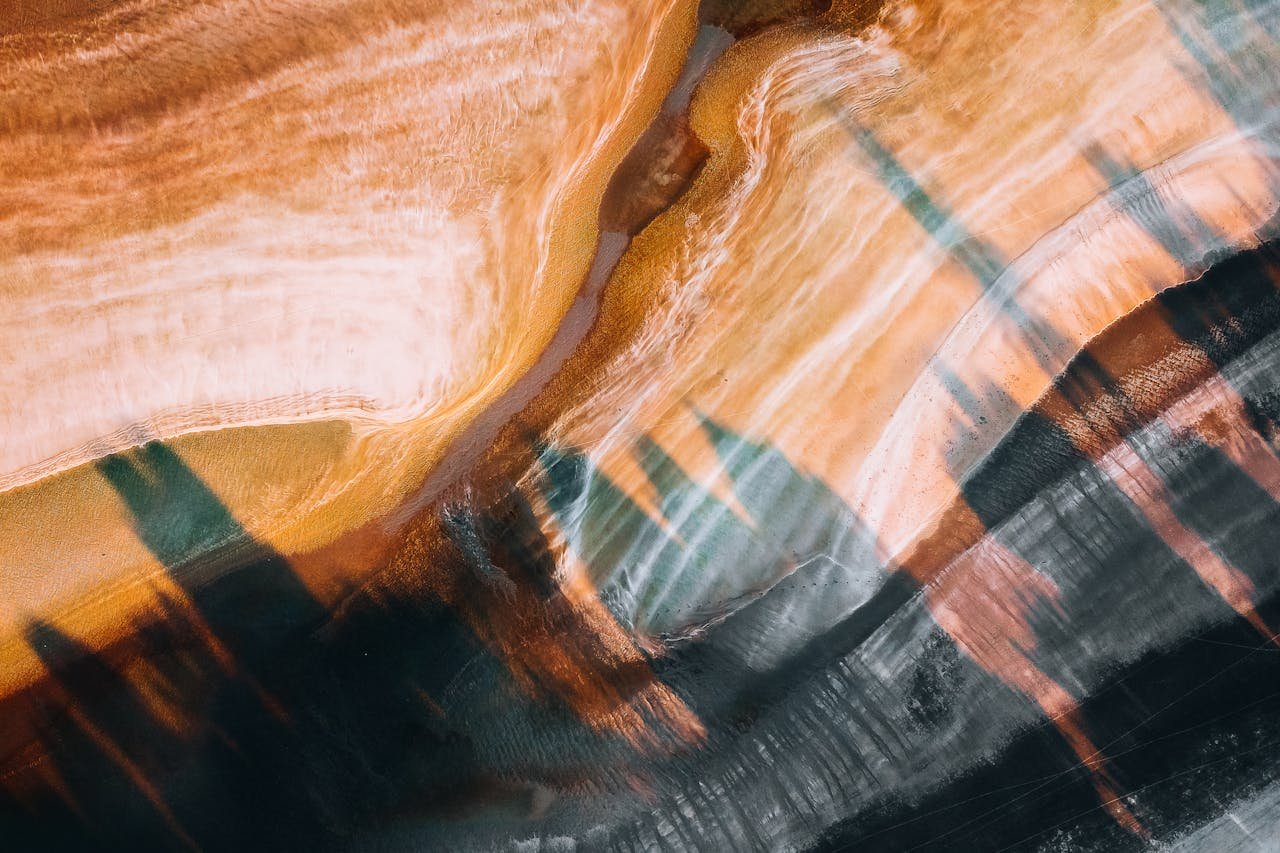 Stunning aerial abstract patterns on the beach in Kuantan, Malaysia.